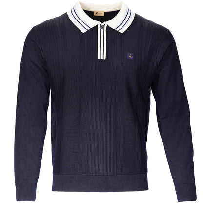 Gabicci Vintage Contrast Tip Collar & Placket Knit Polo Navy