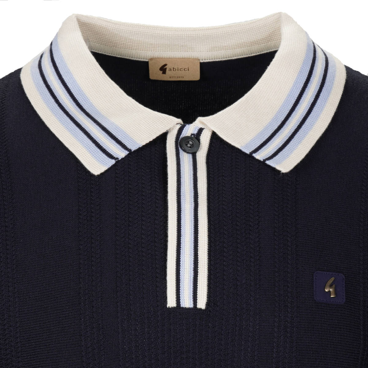 Gabicci Vintage Contrast Tip Collar & Placket Knit Polo Navy