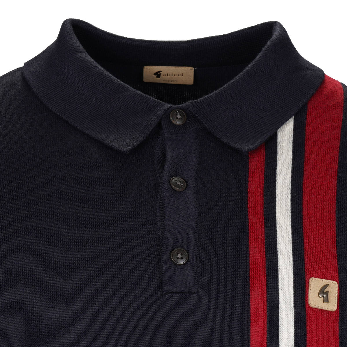 Gabicci Vintage Mod Racing Stripe 3 Button Knit Polo Navy