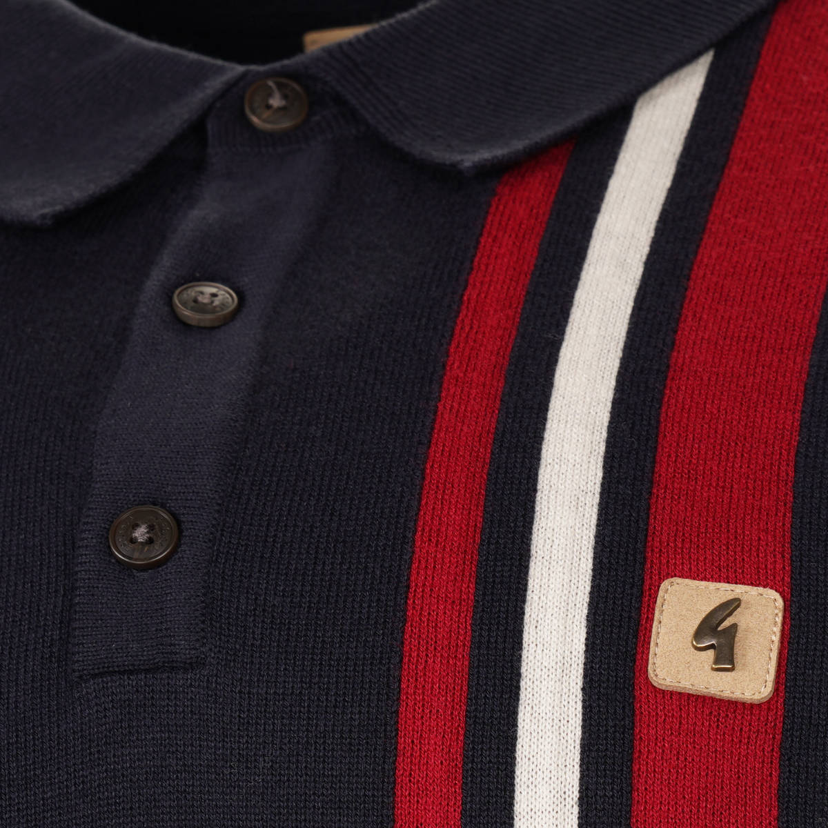 Gabicci Vintage Mod Racing Stripe 3 Button Knit Polo Navy