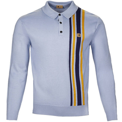 Gabicci Vintage Mod Racing Stripe 3 Button Knit Polo Dusk