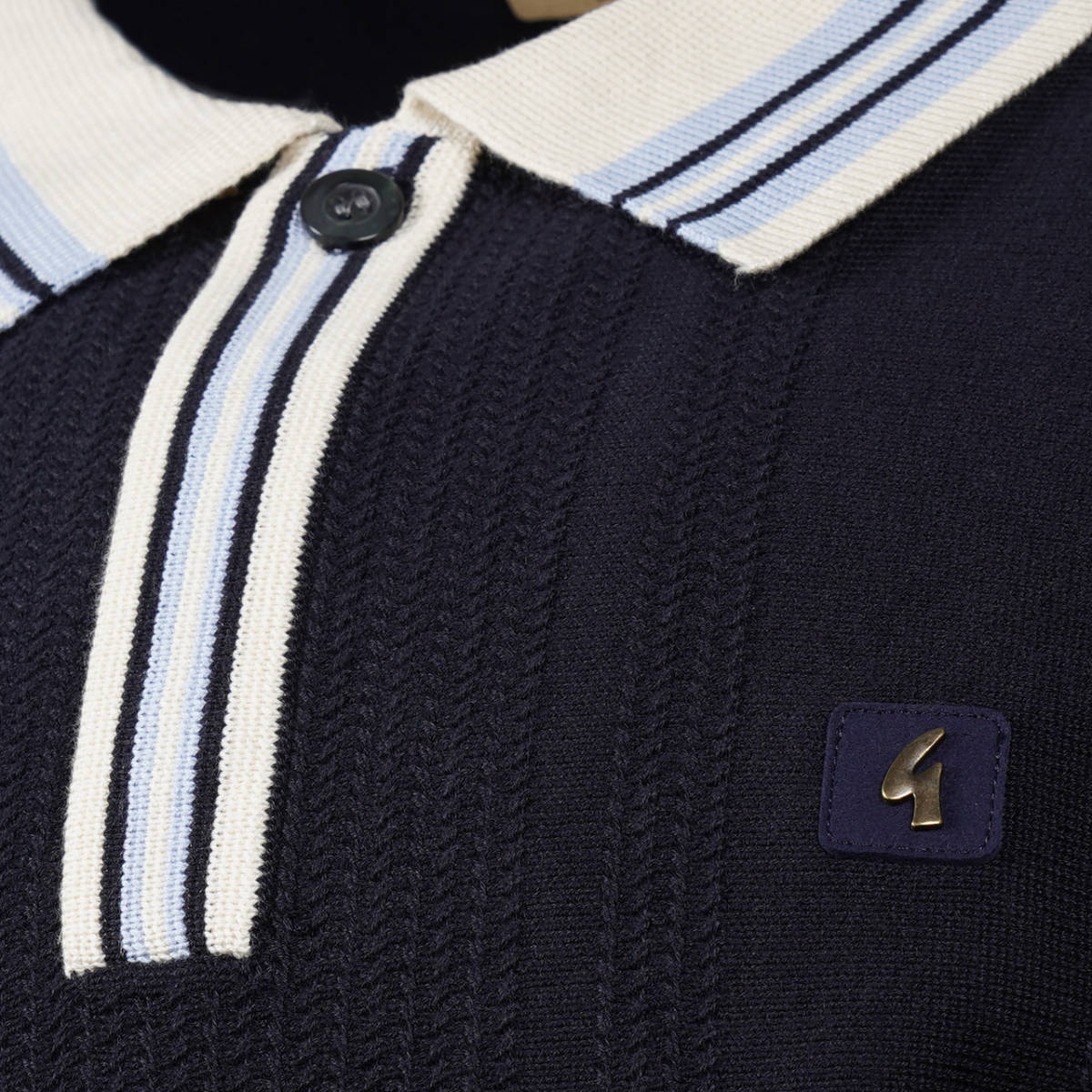 Gabicci Vintage Contrast Tip Collar & Placket Knit Polo Navy