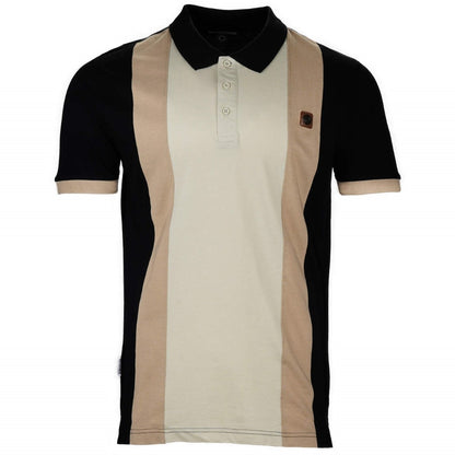 Lambretta Block Stripe Panel Pique Polo Shirt Black