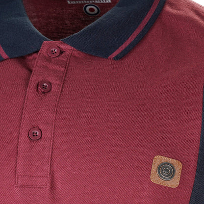 Lambretta Vintage Block Panel Pique Polo Shirt Burgundy