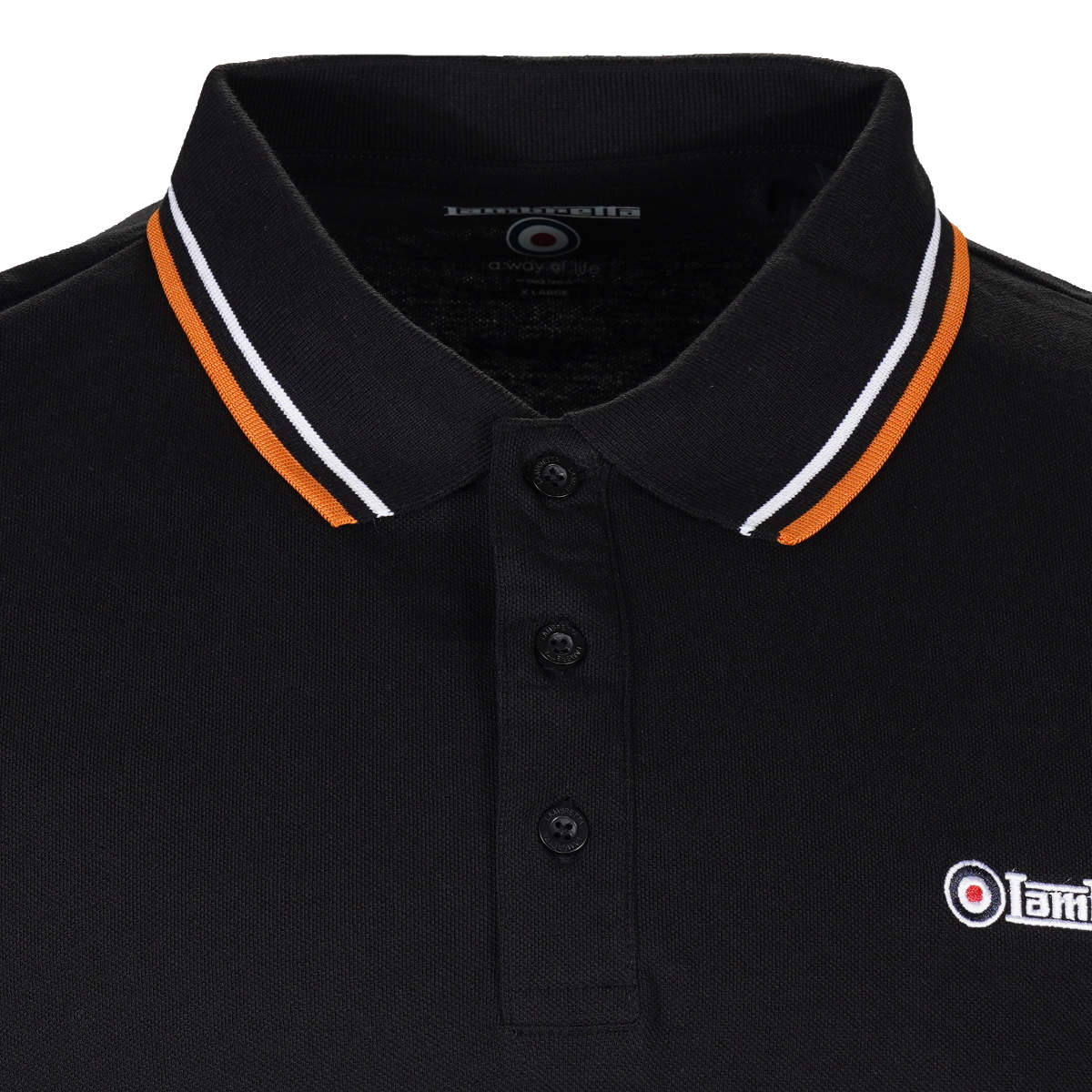 Lambretta Target Logo 3 Button Twin-Tipped Pique Polo Shirt Black / White / Orange