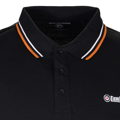 Lambretta Target Logo 3 Button Twin-Tipped Pique Polo Shirt Black / White / Orange