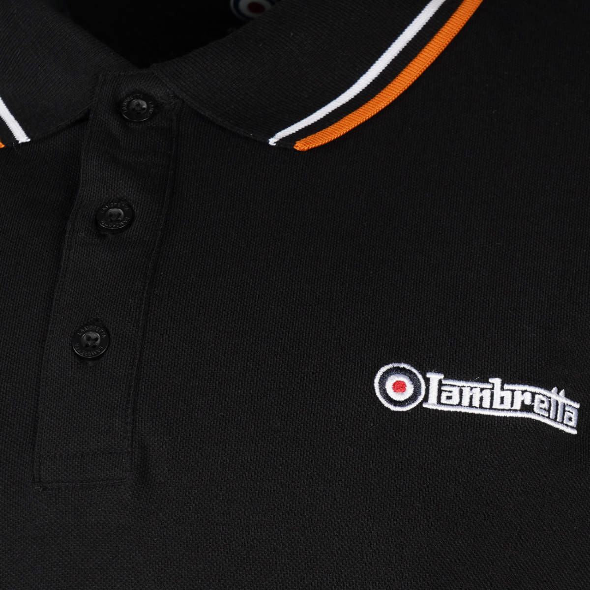 Lambretta Target Logo 3 Button Twin-Tipped Pique Polo Shirt Black / White / Orange