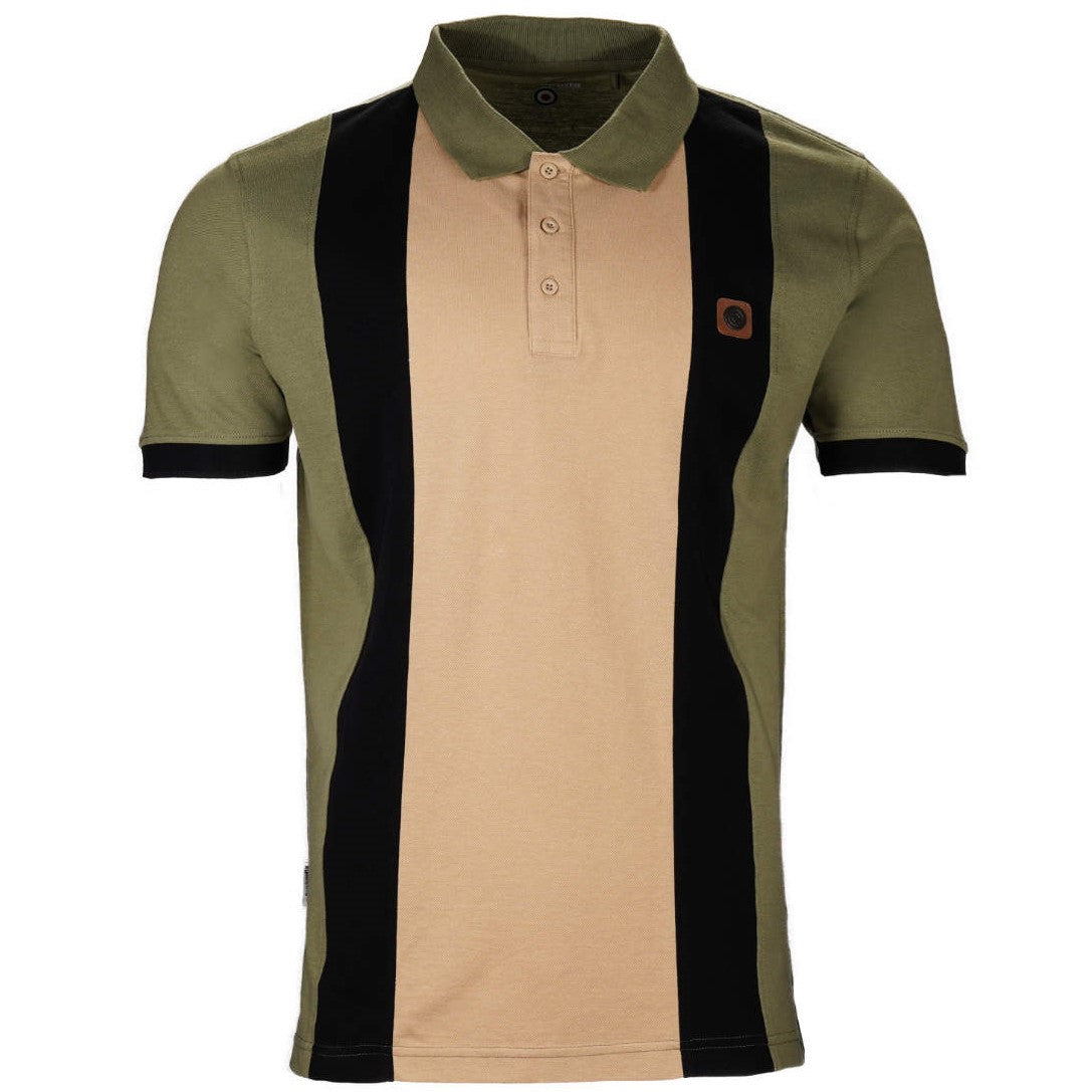 Lambretta Block Stripe Panel Pique Polo Shirt Khaki