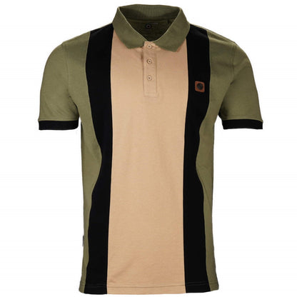 Lambretta Block Stripe Panel Pique Polo Shirt Khaki