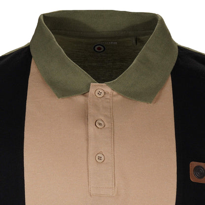 Lambretta Block Stripe Panel Pique Polo Shirt Khaki