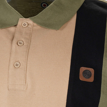 Lambretta Block Stripe Panel Pique Polo Shirt Khaki