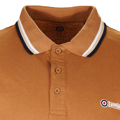 Lambretta Target Logo 3 Button Triple-Tipped Pique Polo Shirt Tobacco