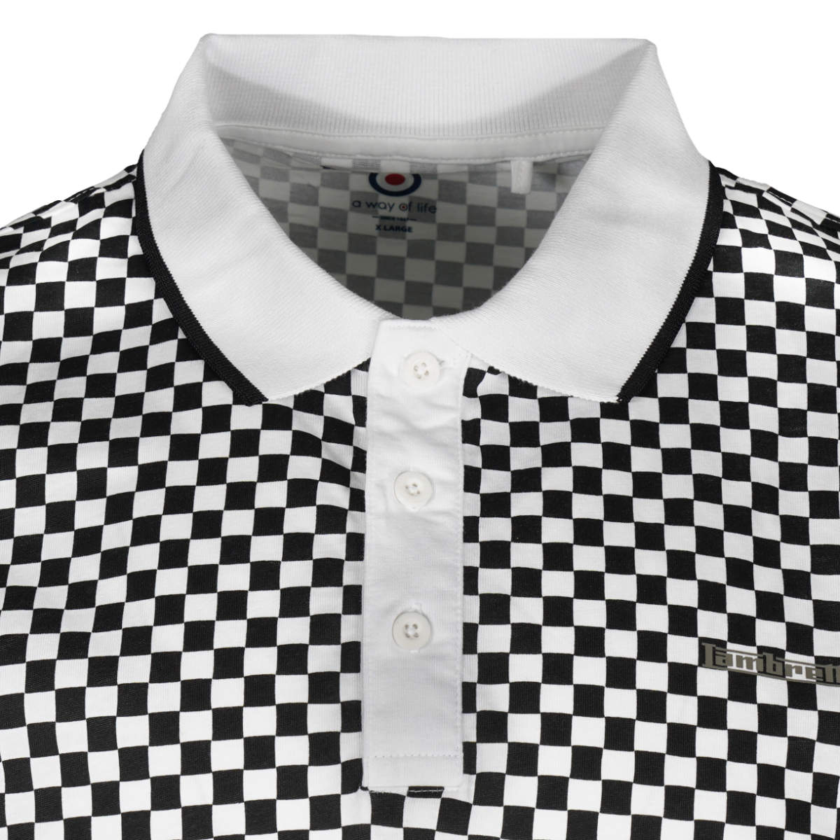 Lambretta 3 Button Checker Polo Shirt White