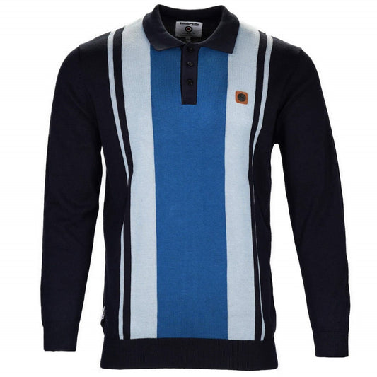 Lambretta Fine Gauge Knit L/S Block Stripe Polo Navy