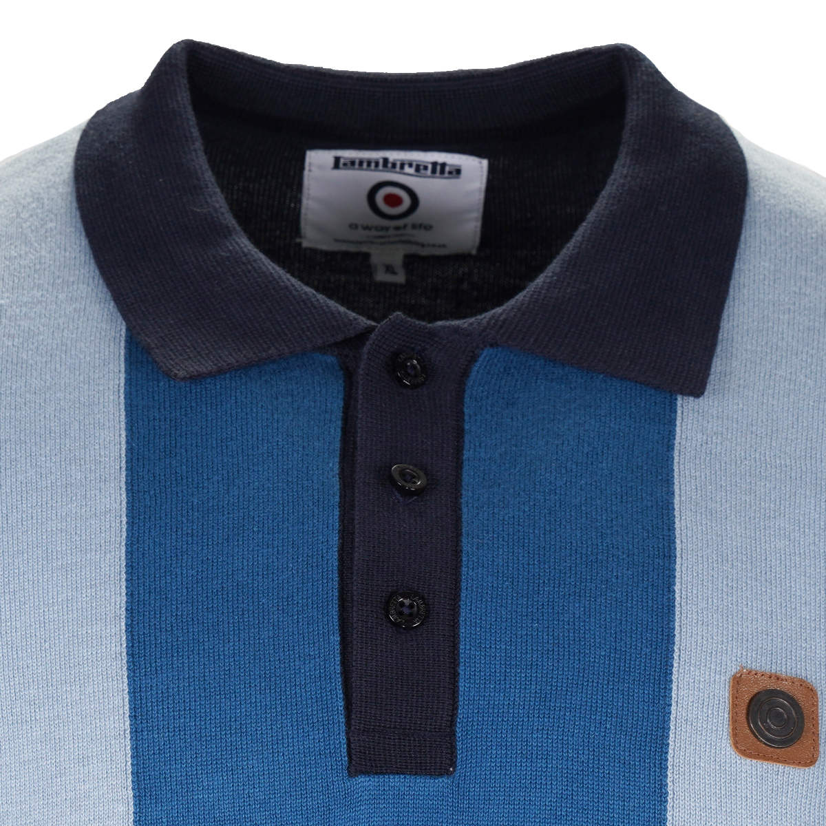 Lambretta Fine Gauge Knit L/S Block Stripe Polo Navy