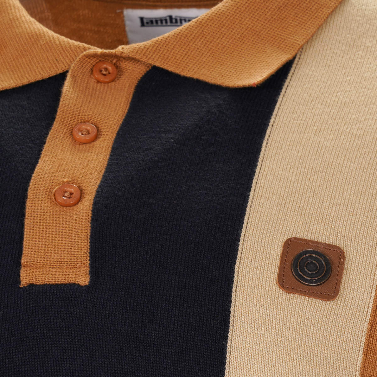 Lambretta Fine Gauge Knit L/S Block Stripe Polo Tobacco