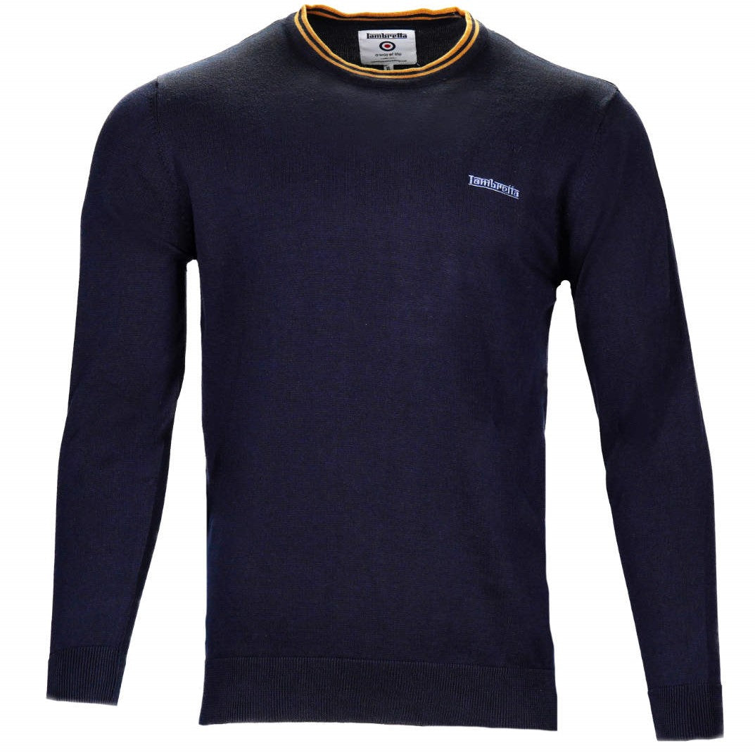 Lambretta Tipped Fine Gauge Crew Neck Knit Navy