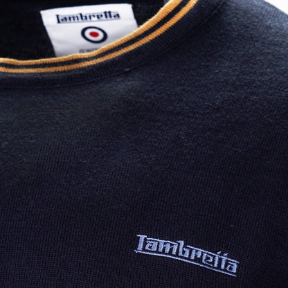 Lambretta Tipped Fine Gauge Crew Neck Knit Navy