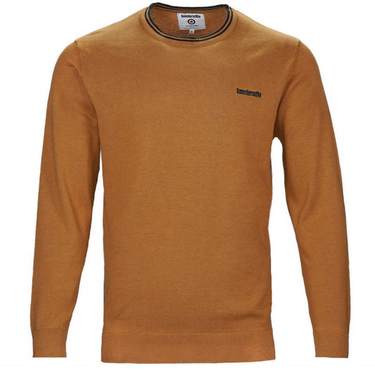 Lambretta Tipped Fine Gauge Crew Neck Knit Tobacco