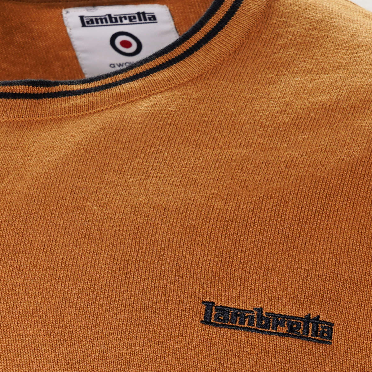 Lambretta Tipped Fine Gauge Crew Neck Knit Tobacco