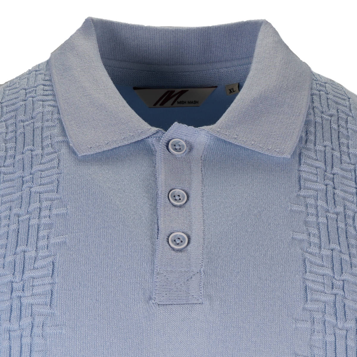 Mish Mash Fine Knit Basketweave Detail Polo Sky