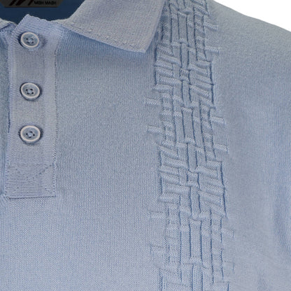 Mish Mash Fine Knit Basketweave Detail Polo Sky