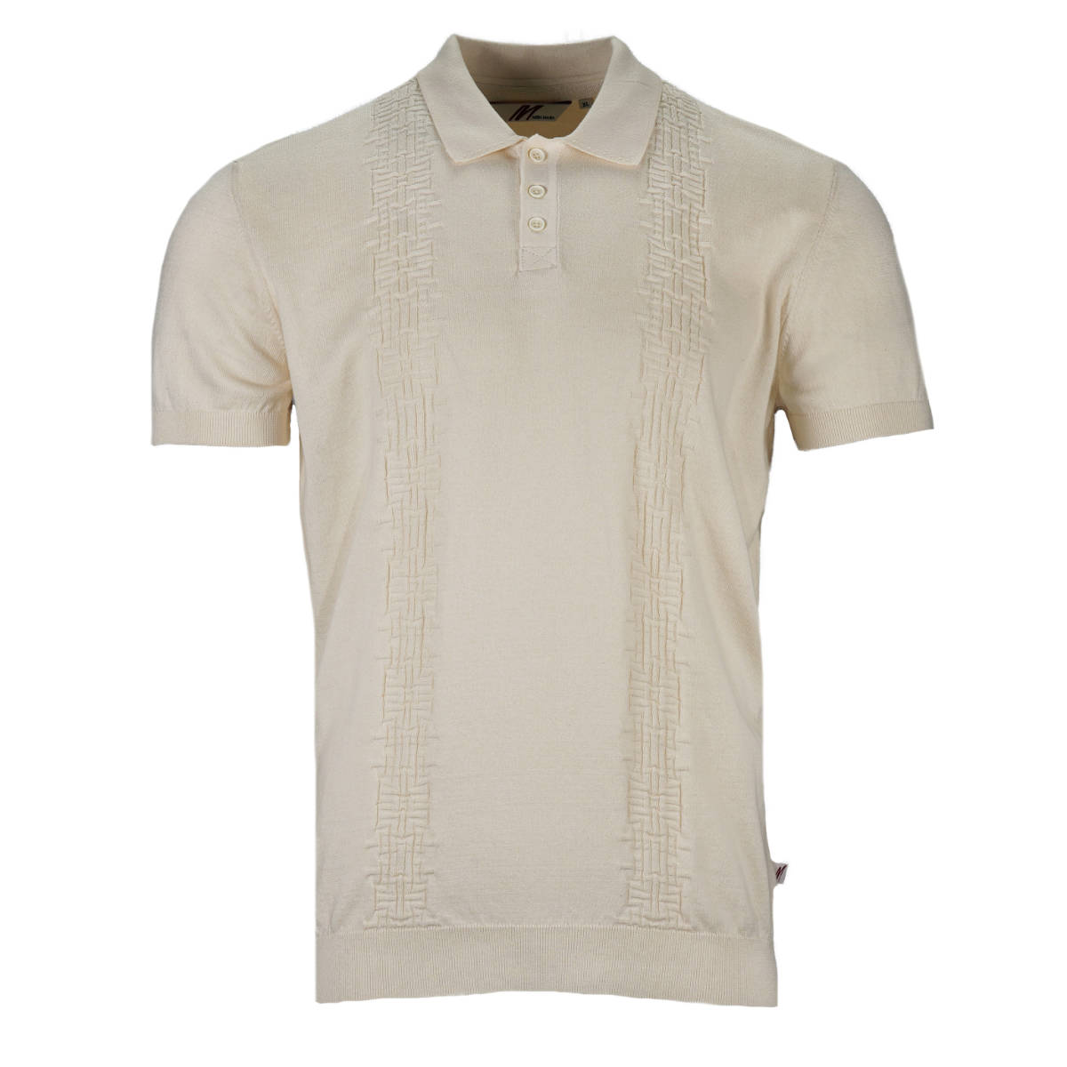 Mish Mash Fine Knit Basketweave Detail Polo Off White