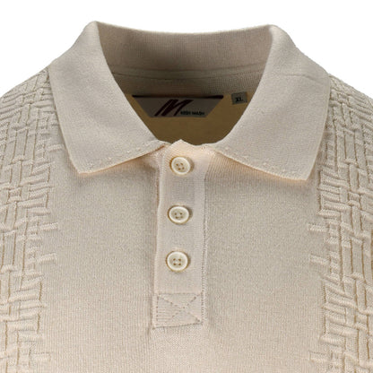 Mish Mash Fine Knit Basketweave Detail Polo Off White