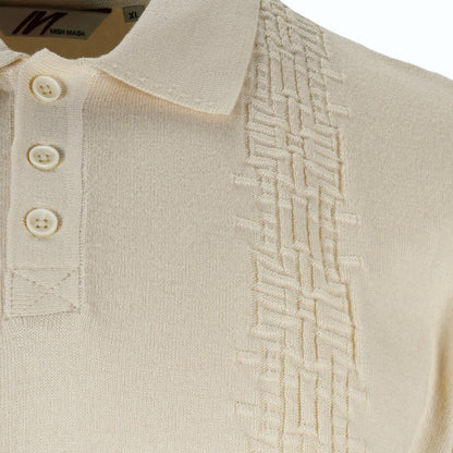 Mish Mash Fine Knit Basketweave Detail Polo Off White