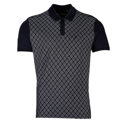 Mish Mash Diamond Jacquard Cotton Polo Shirt Navy