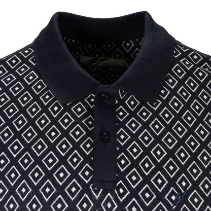 Mish Mash Diamond Jacquard Cotton Polo Shirt Navy