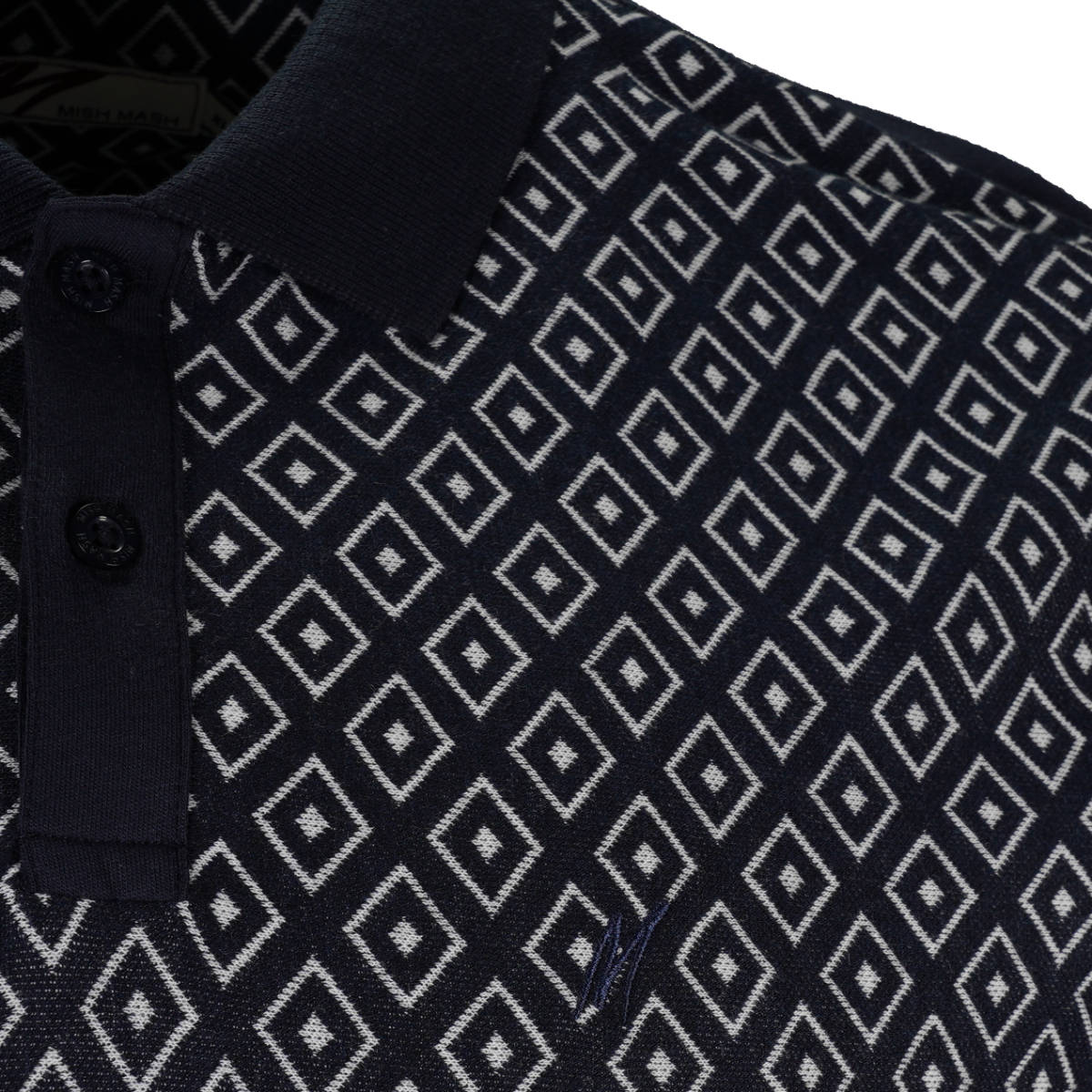 Mish Mash Diamond Jacquard Cotton Polo Shirt Navy