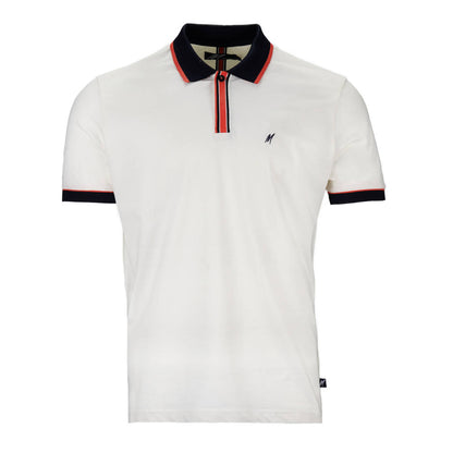 Mish Mash Semi-Concealed Placket Cotton Polo Shirt Off White