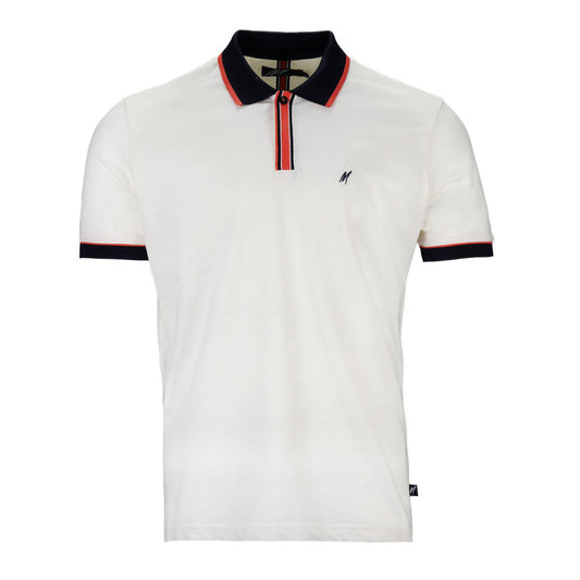 Mish Mash Semi-Concealed Placket Cotton Polo Shirt Off White