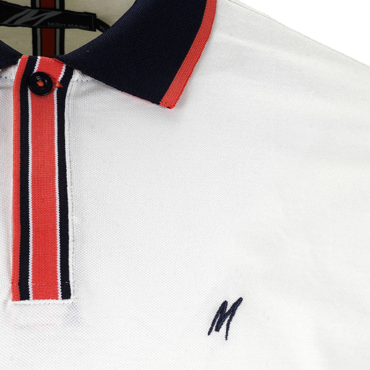 Mish Mash Semi-Concealed Placket Cotton Polo Shirt Off White