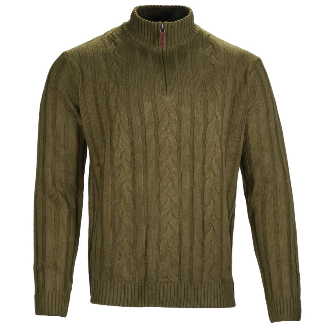 Mish Mash 1/4 Zip Cable Knit Neck Jumper Olive Green