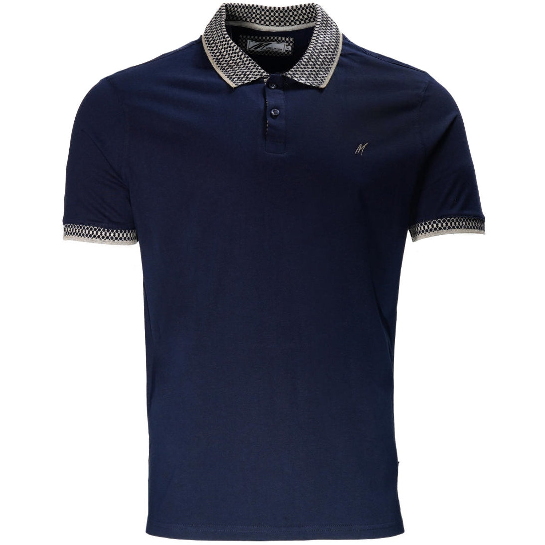 Mish Mash Contrast Jacquard Collar Polo Shirt Navy