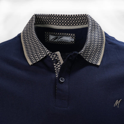 Mish Mash Contrast Jacquard Collar Polo Shirt Navy