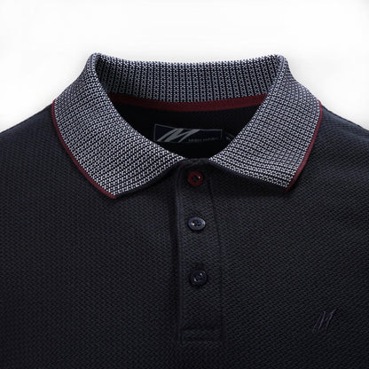 Mish Mash Woven Texture Cotton Polo Shirt Navy