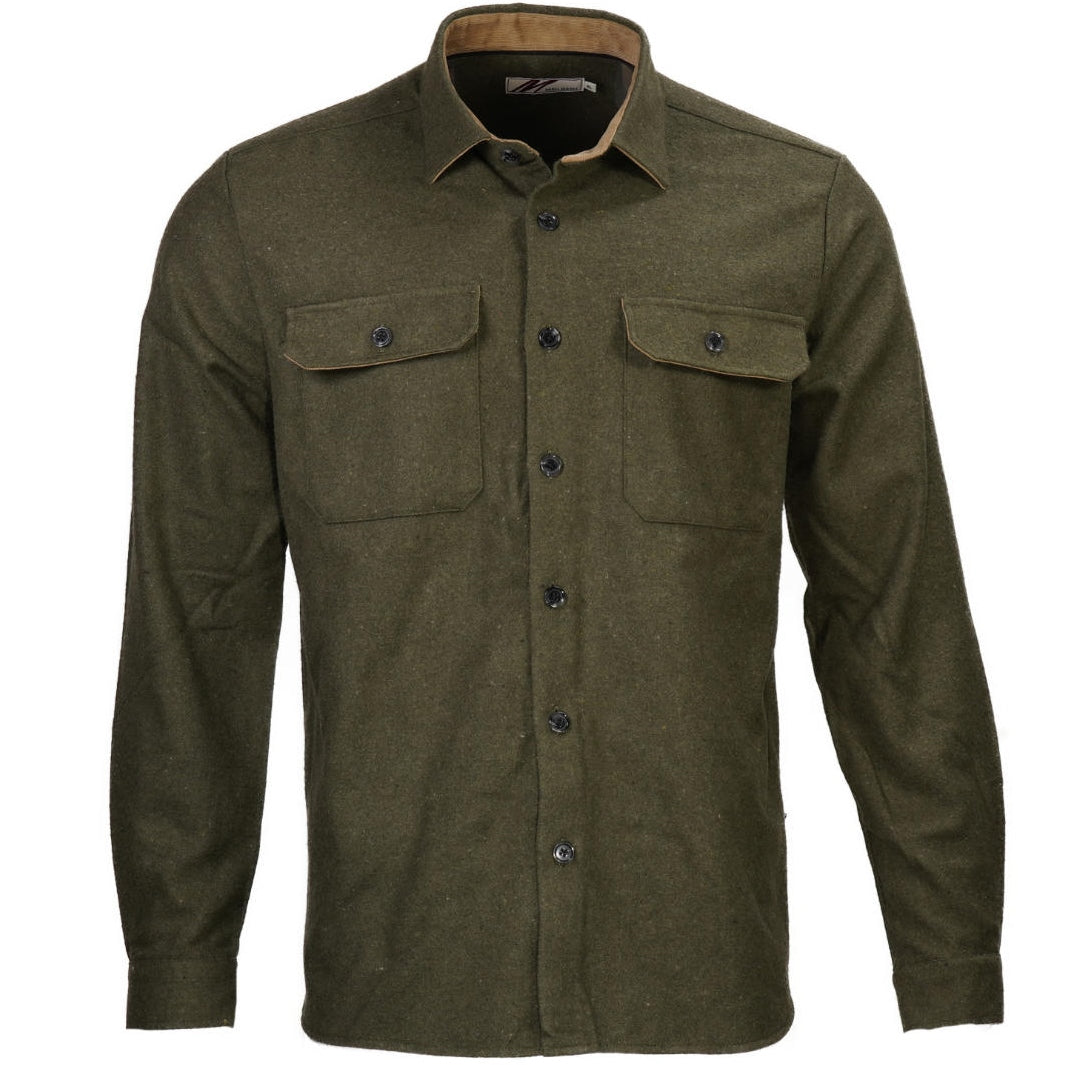 Mish Mash Mid Weight Flannel Cotton Overshirt Olive