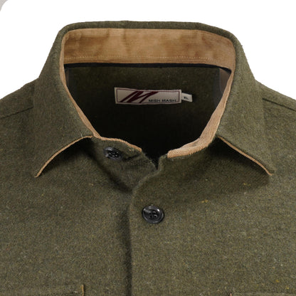 Mish Mash Mid Weight Flannel Cotton Overshirt Olive