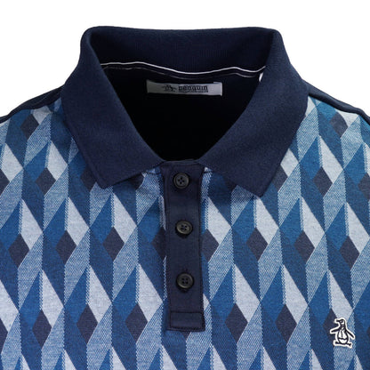 Original Penguin Retro Diamond Jacquard Polo Shirt Blue