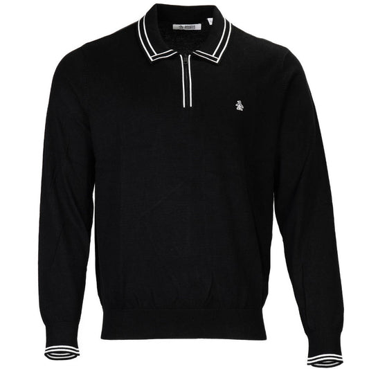 Original Penguin Tipped Zip Neck Knit Polo Black