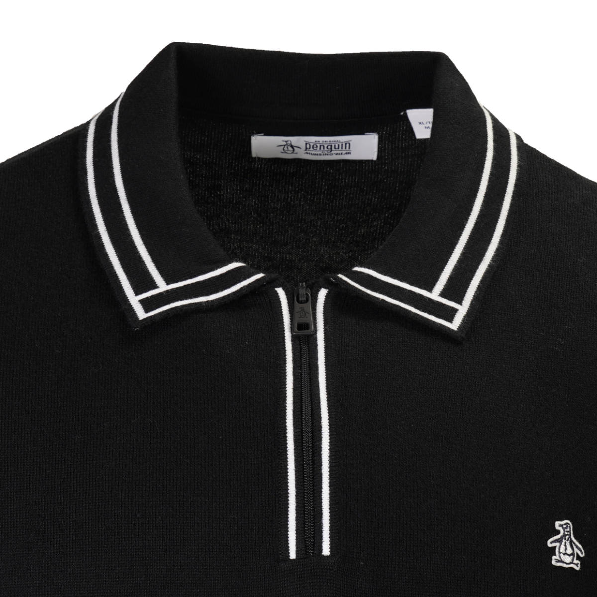 Original Penguin Tipped Zip Neck Knit Polo Black