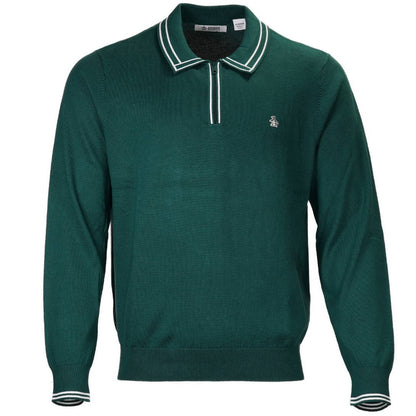 Original Penguin Tipped Zip Neck Knit Polo Deep Green