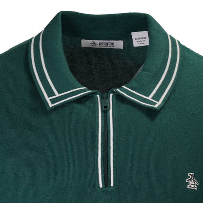 Original Penguin Tipped Zip Neck Knit Polo Deep Green