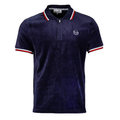 Sergio Tacchini Velour Zip Neck Polo Navy Blue