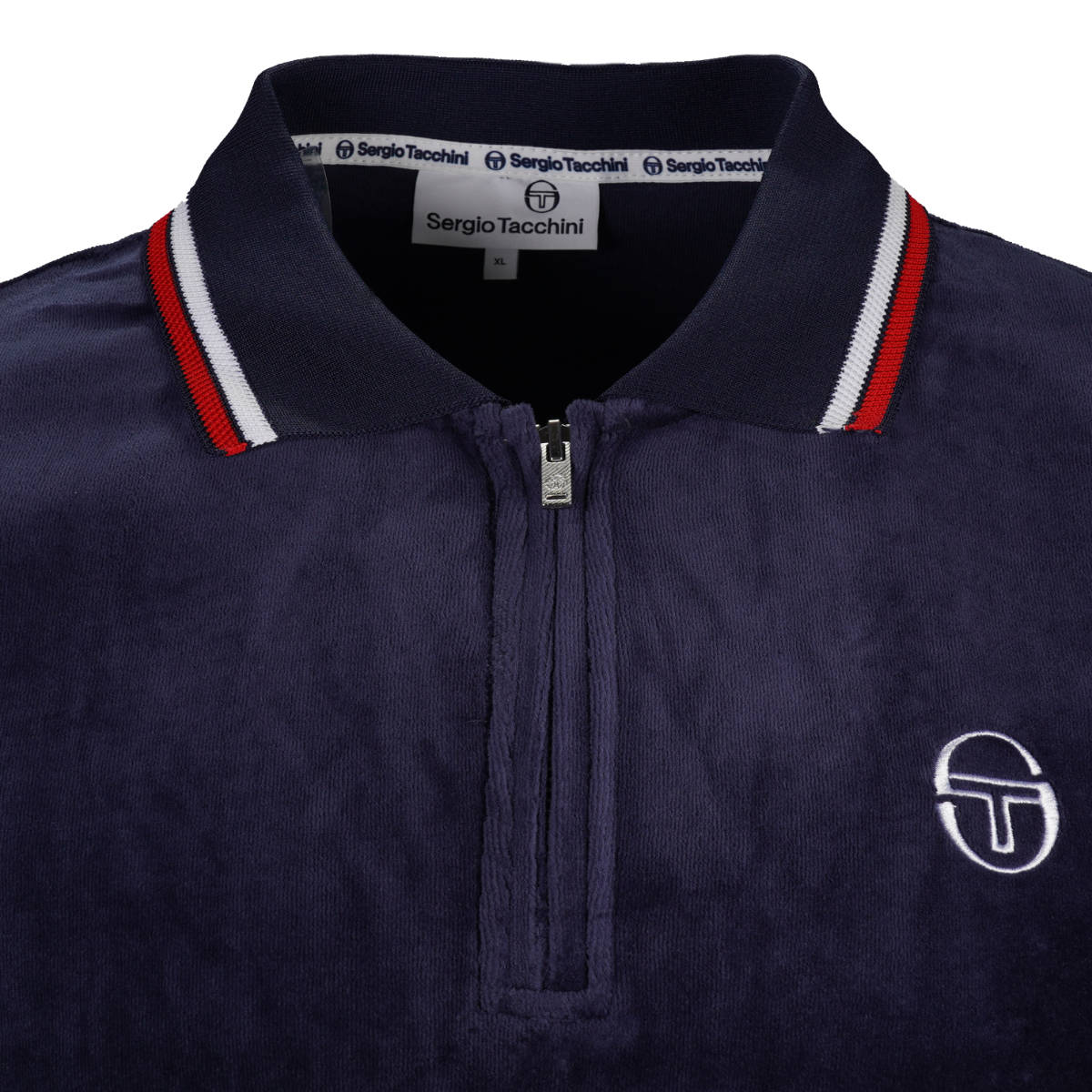 Sergio Tacchini Velour Zip Neck Polo Navy Blue