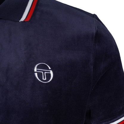 Sergio Tacchini Velour Zip Neck Polo Navy Blue