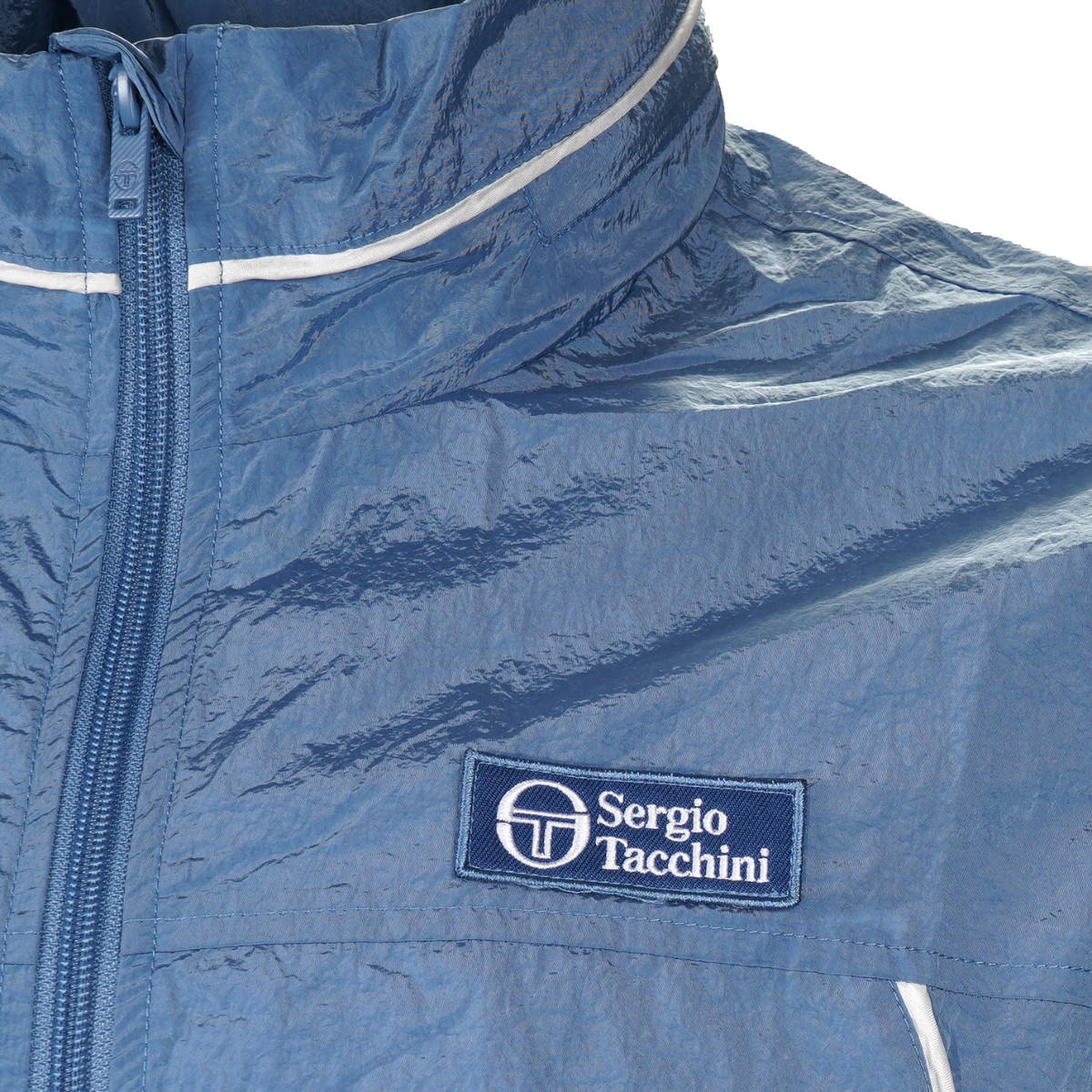 Sergio Tacchini Fiore Crinkle Nylon Hooded Windbreaker Blue